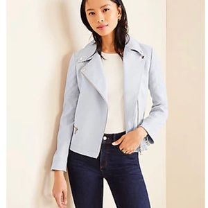Ann Taylor Petite Textured Moto Jacket Soft Dove